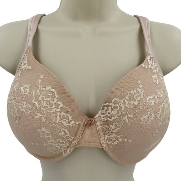 Bali 34D Bra Desire Lace Push Up With Lift Style D653 Solid Beige Flower Bow - Picture 1 of 15